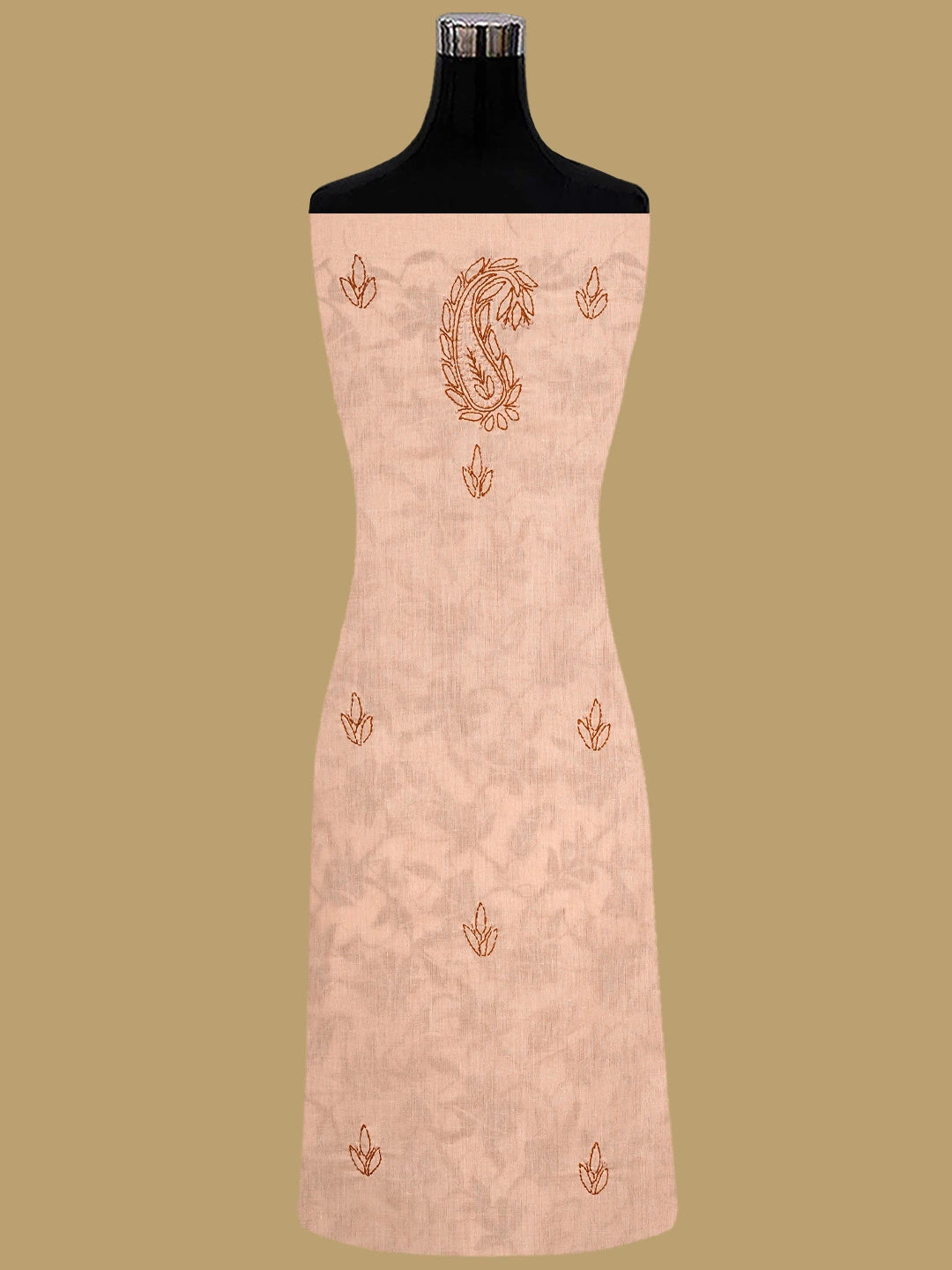 Ada Hand Embroidered Light Salmon Peach Cotton Lucknowi Chikankari Unstitched Suit Piece 01A905078