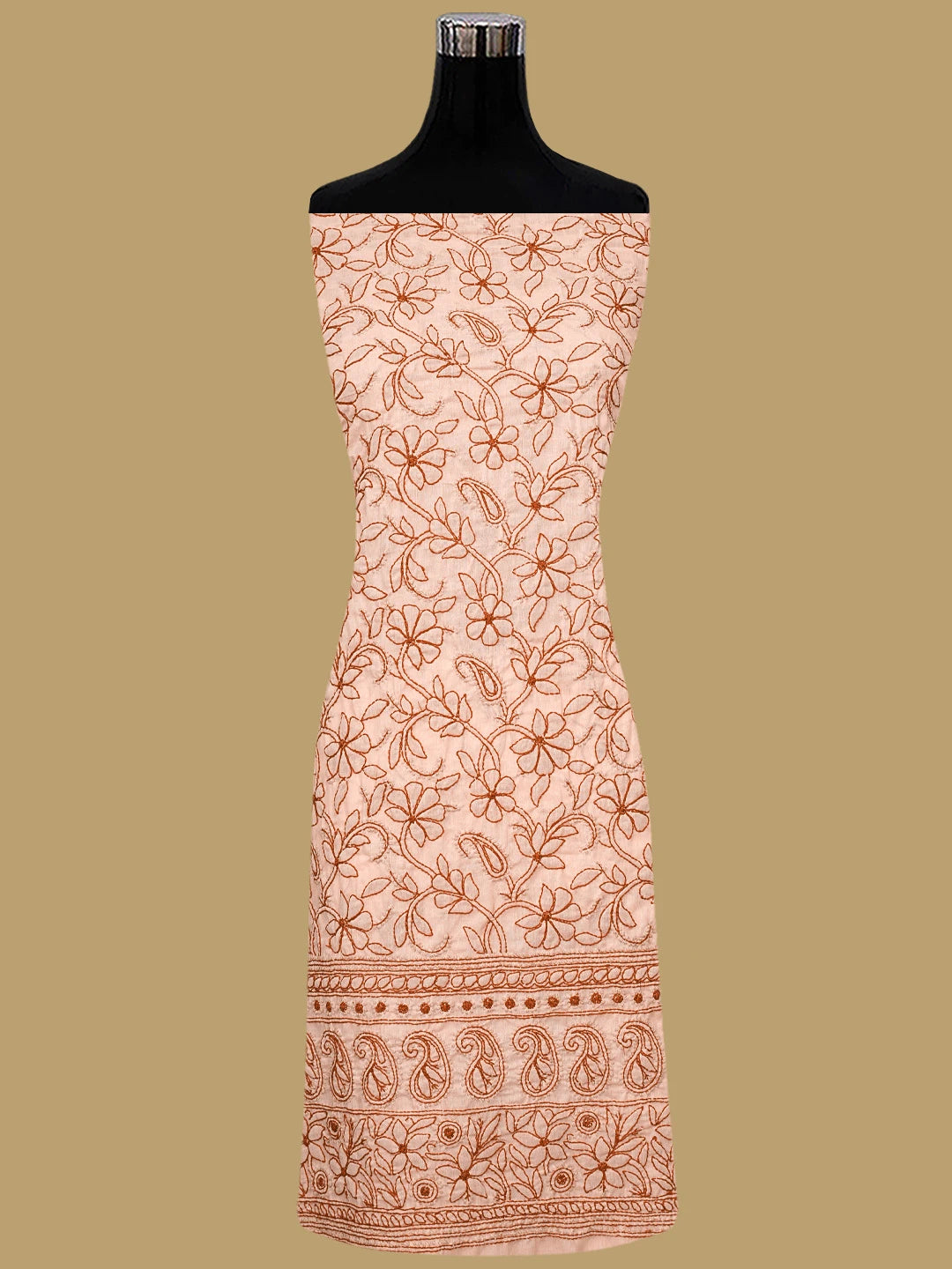 Ada Hand Embroidered Light Salmon Peach Cotton Lucknowi Chikankari Unstitched Suit Piece 01A905078