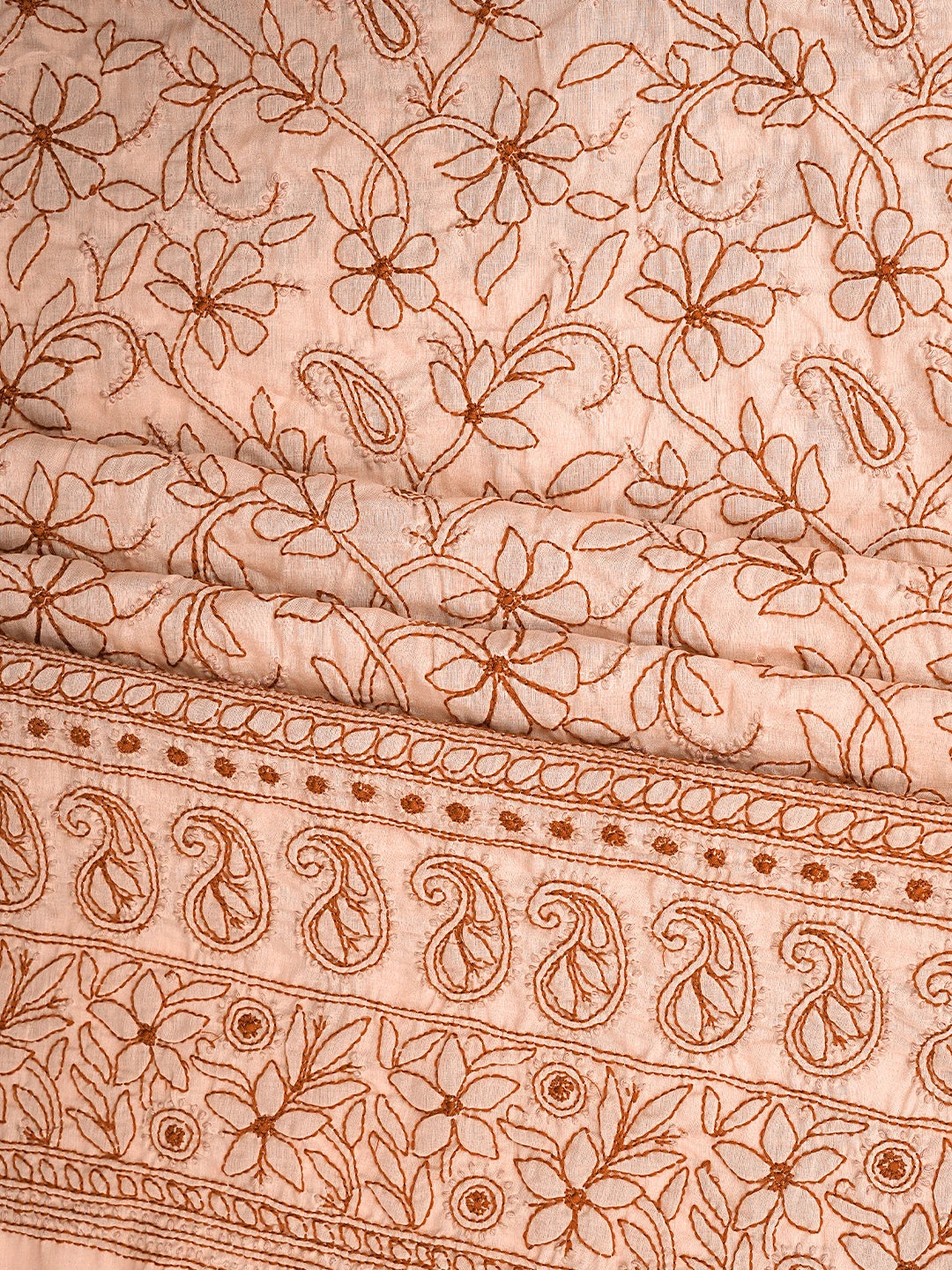 Ada Hand Embroidered Light Salmon Peach Cotton Lucknowi Chikankari Unstitched Suit Piece 01A905078