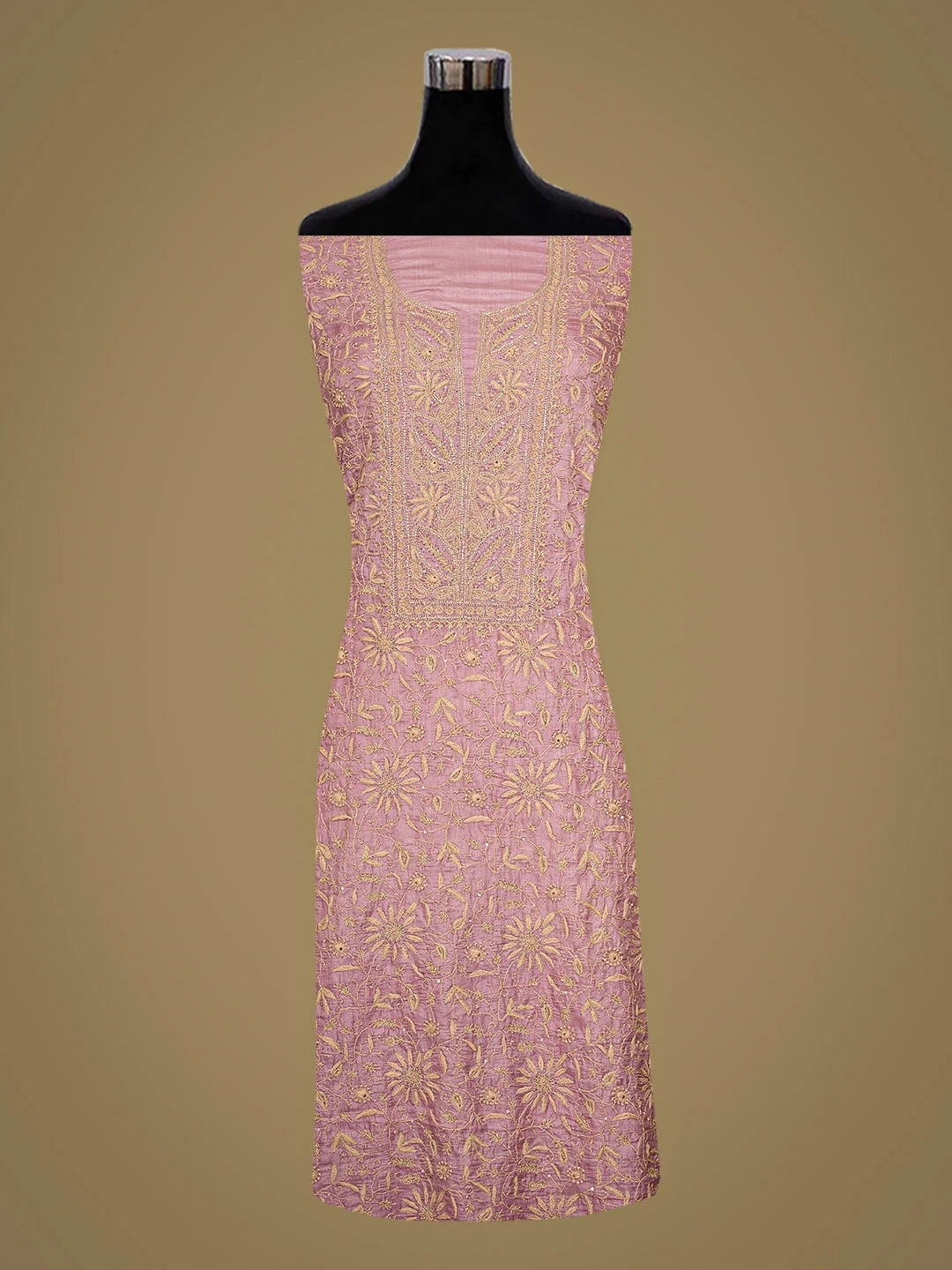 Ada Hand Embroidered Lavender Silk Lucknowi Chikankari Unstitched Suit Piece with Zari Work 01A869878