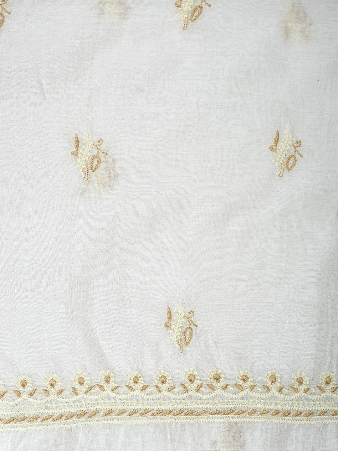 Ada Hand Embroidered White Ivory Cream Chanderi Lucknowi Chikankari Unstitched Kurta Dupatta Set 01A837466