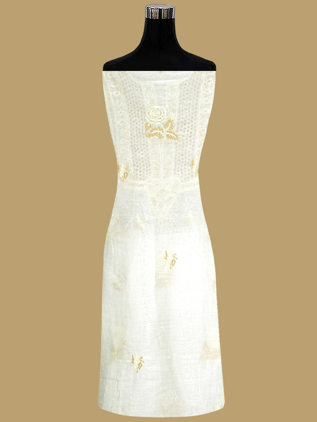 Ada Hand Embroidered White Ivory Cream Chanderi Lucknowi Chikankari Unstitched Kurta Dupatta Set 01A837466