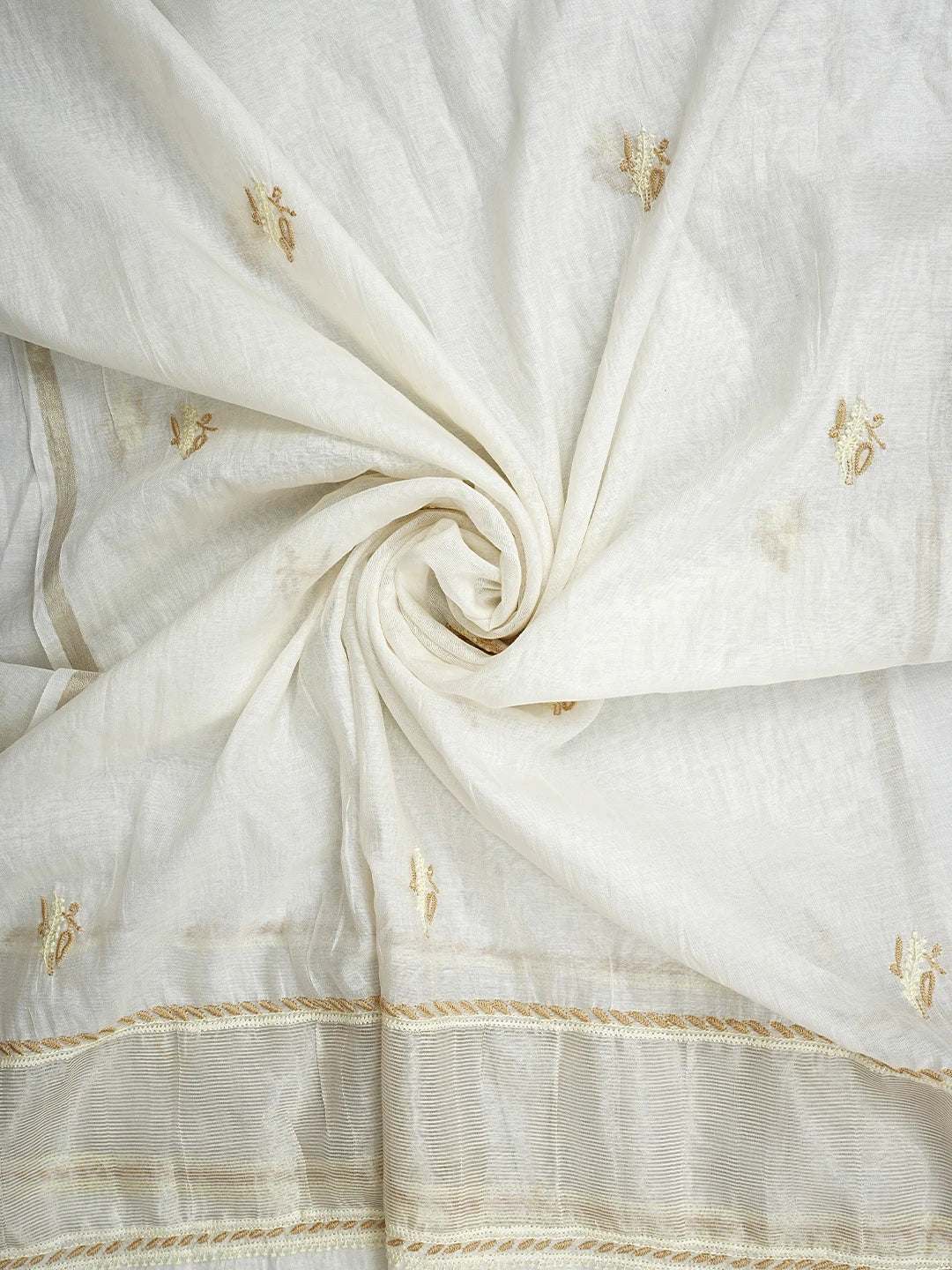 Ada Hand Embroidered White Ivory Cream Chanderi Lucknowi Chikankari Unstitched Kurta Dupatta Set 01A837466