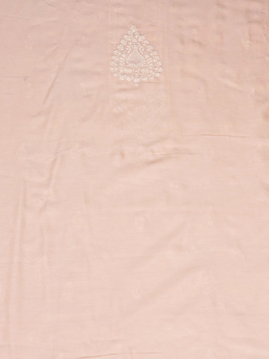 Ada Hand Embroidered Peach Chanderi Lucknowi Chikankari Unstitched Men's Kurta With Pearl Work 01A915322