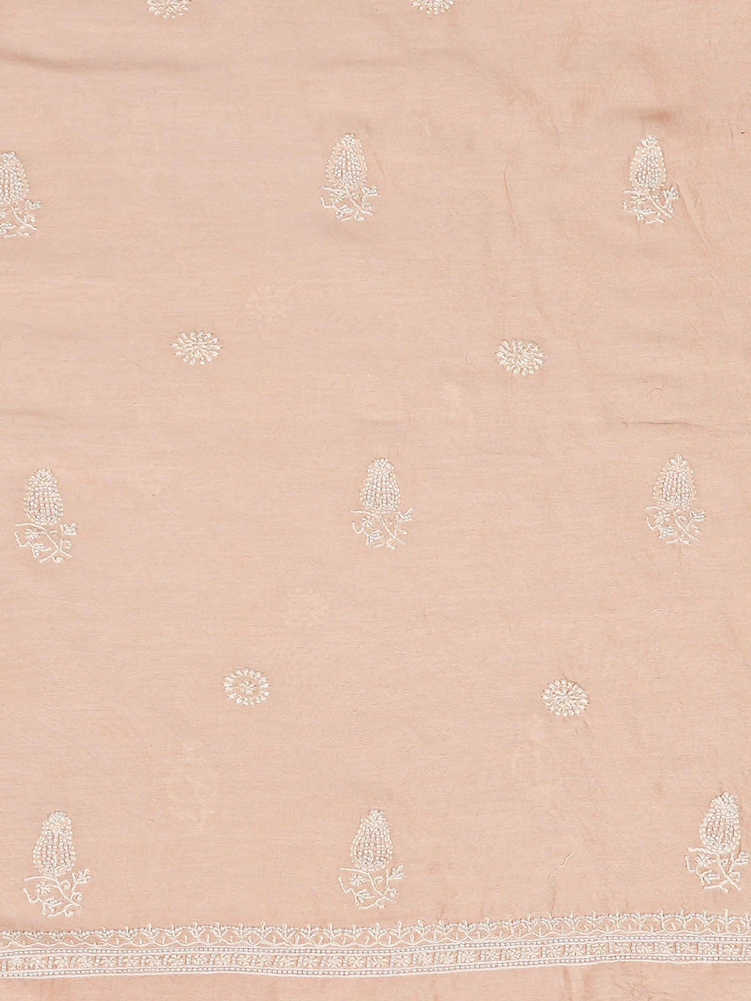 Ada Hand Embroidered Peach Chanderi Lucknowi Chikankari Unstitched Men's Kurta With Pearl Work 01A915322