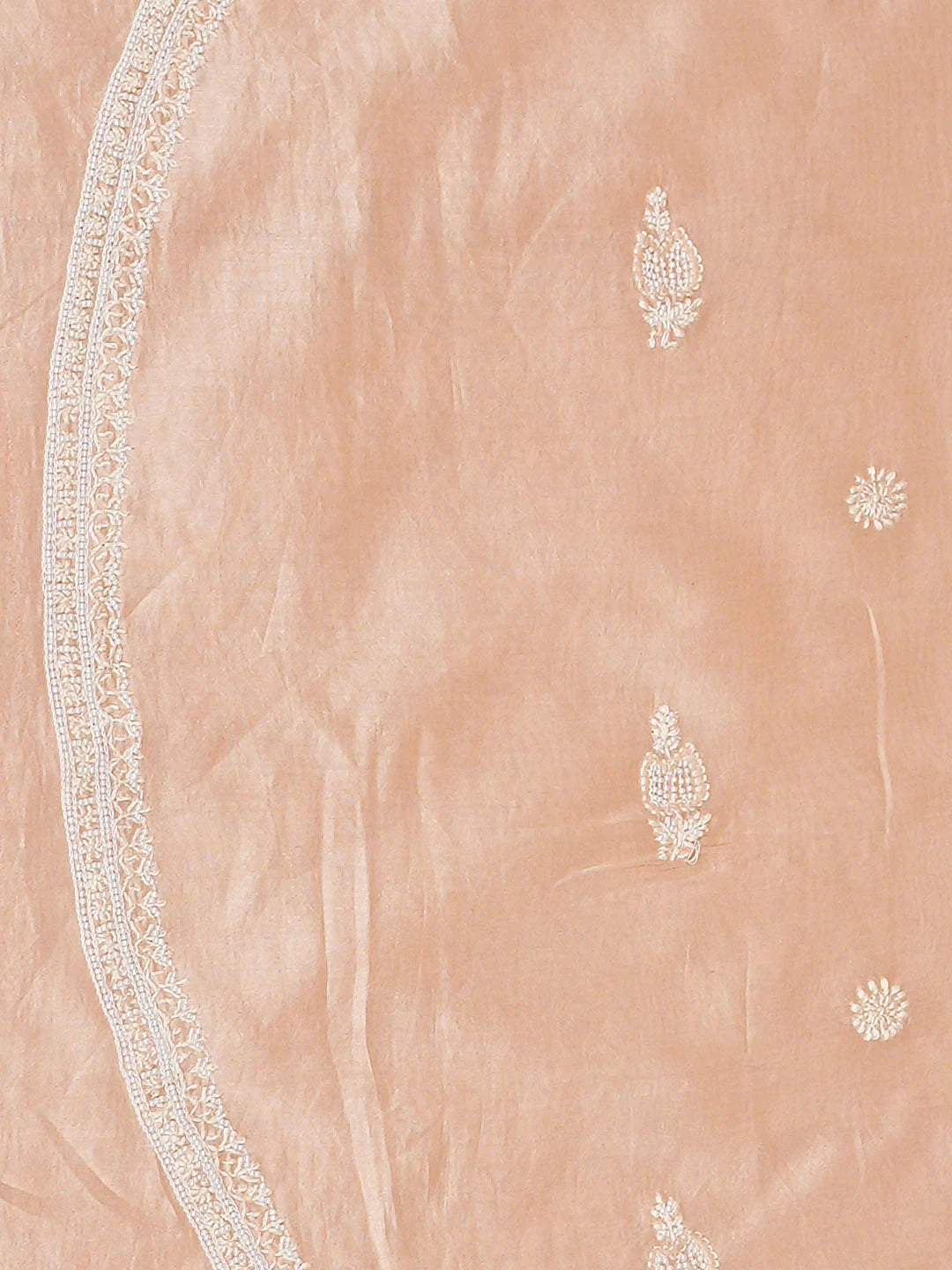 Ada Hand Embroidered Peach Chanderi Lucknowi Chikankari Unstitched Men's Kurta With Pearl Work 01A915322