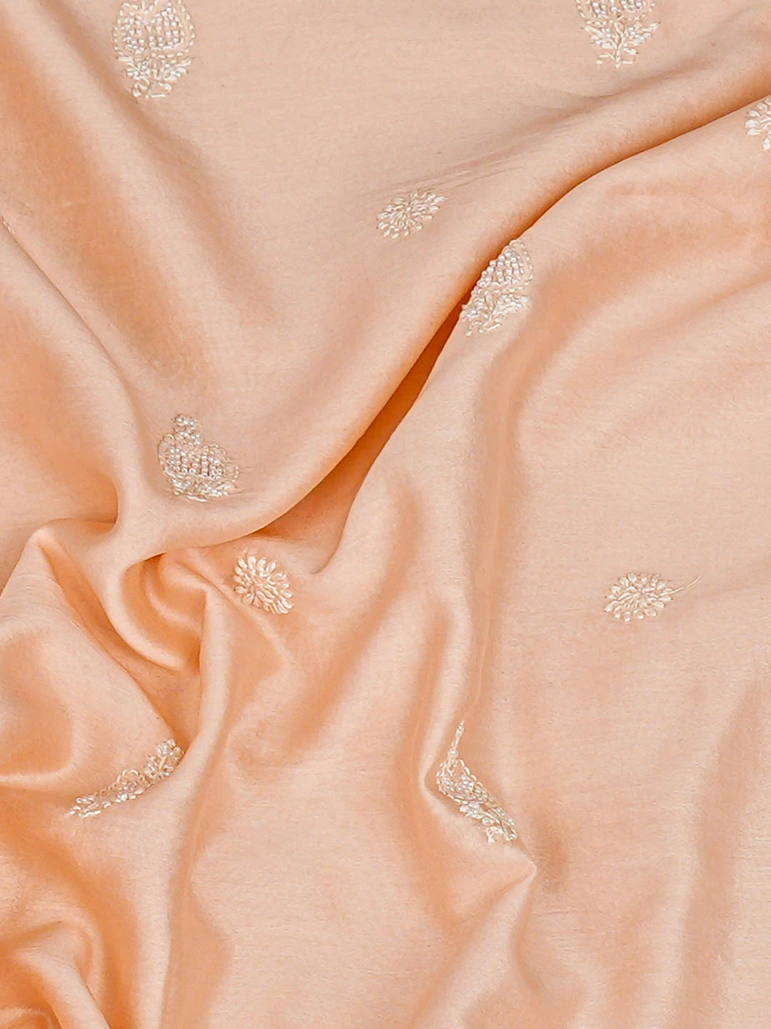 Ada Hand Embroidered Peach Chanderi Lucknowi Chikankari Unstitched Men's Kurta With Pearl Work 01A915322