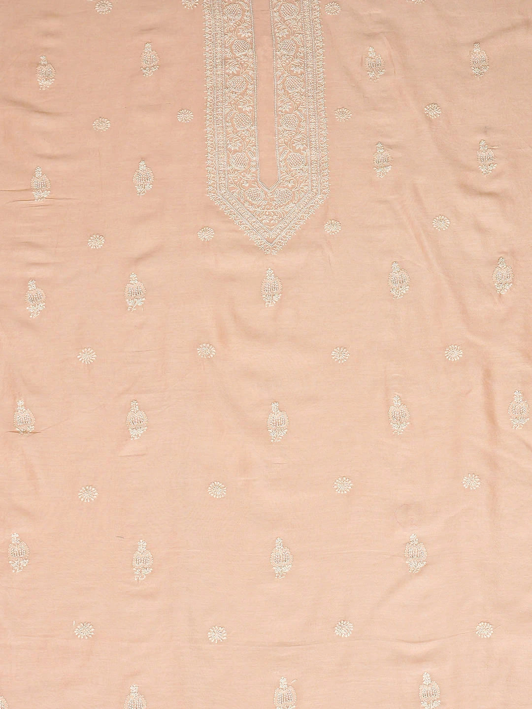 Ada Hand Embroidered Peach Chanderi Lucknowi Chikankari Unstitched Men's Kurta With Pearl Work 01A915322