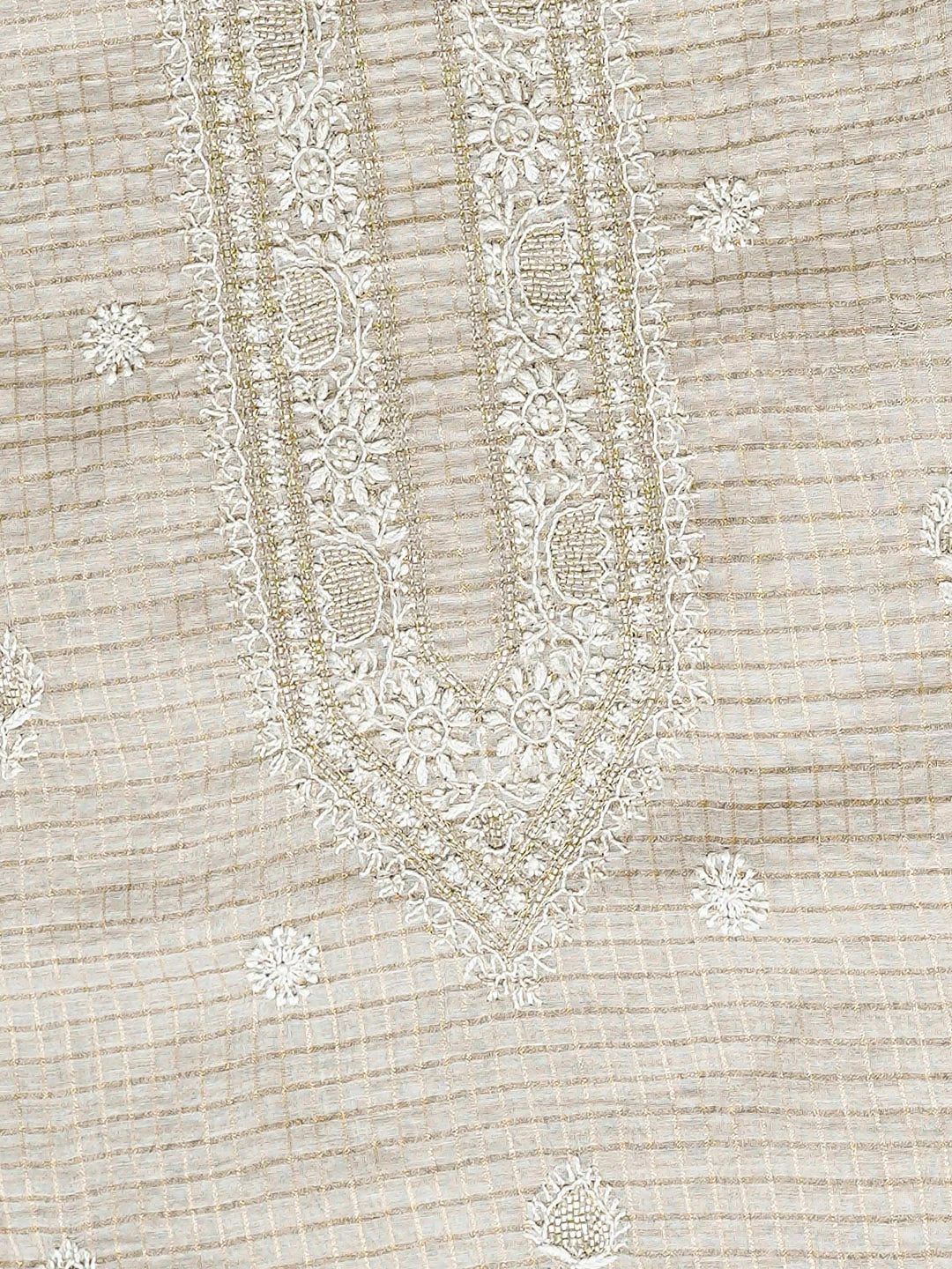 Ada Hand Embroidered Alabaster Grey Chanderi Lucknowi Chikankari Unstitched Men's Kurta With Cutdana Work 01A915155