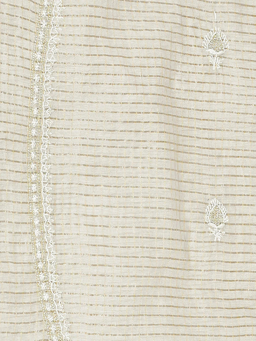 Ada Hand Embroidered Alabaster Grey Chanderi Lucknowi Chikankari Unstitched Men's Kurta With Cutdana Work 01A915155
