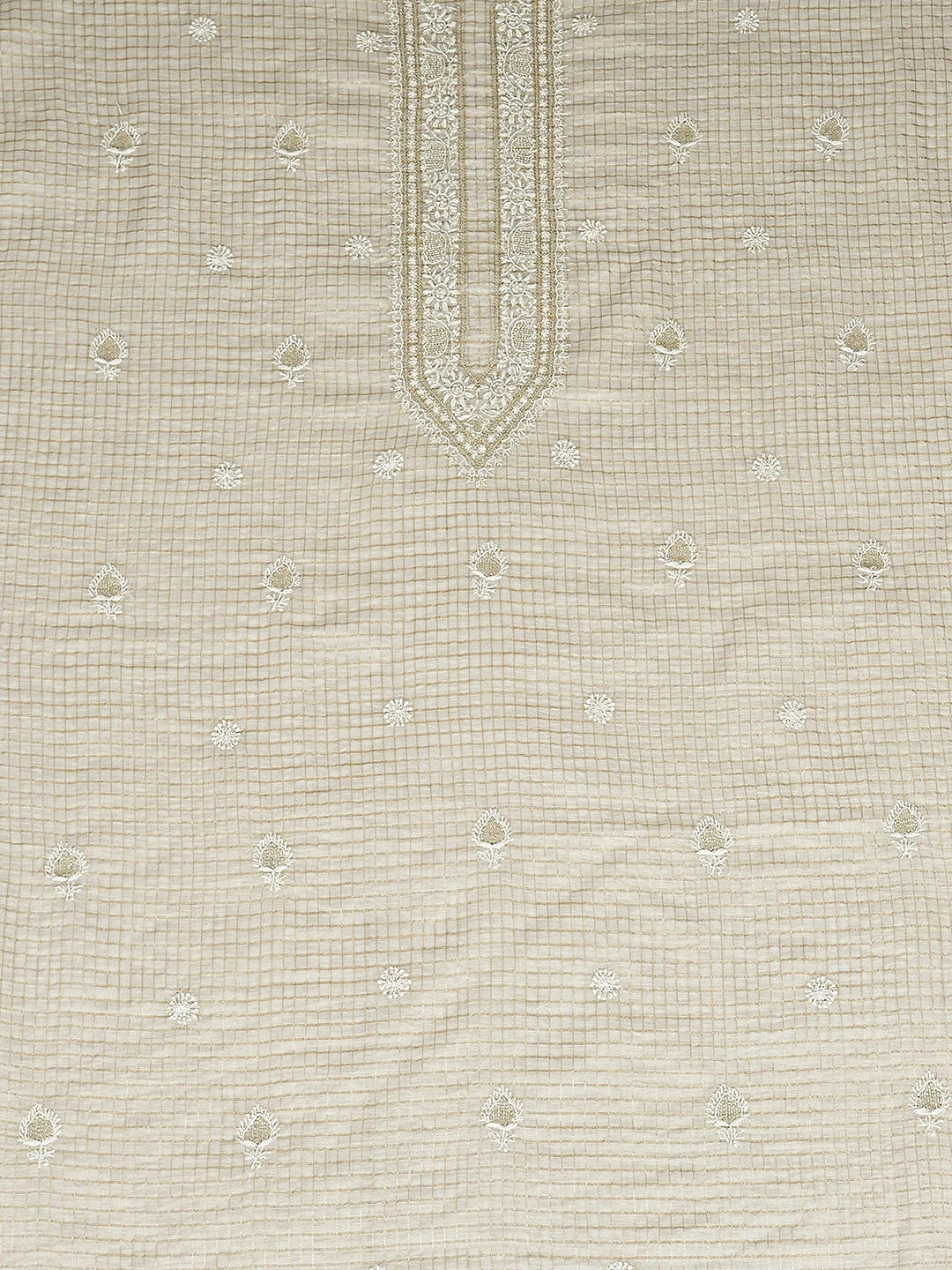 Ada Hand Embroidered Alabaster Grey Chanderi Lucknowi Chikankari Unstitched Men's Kurta With Cutdana Work 01A915155