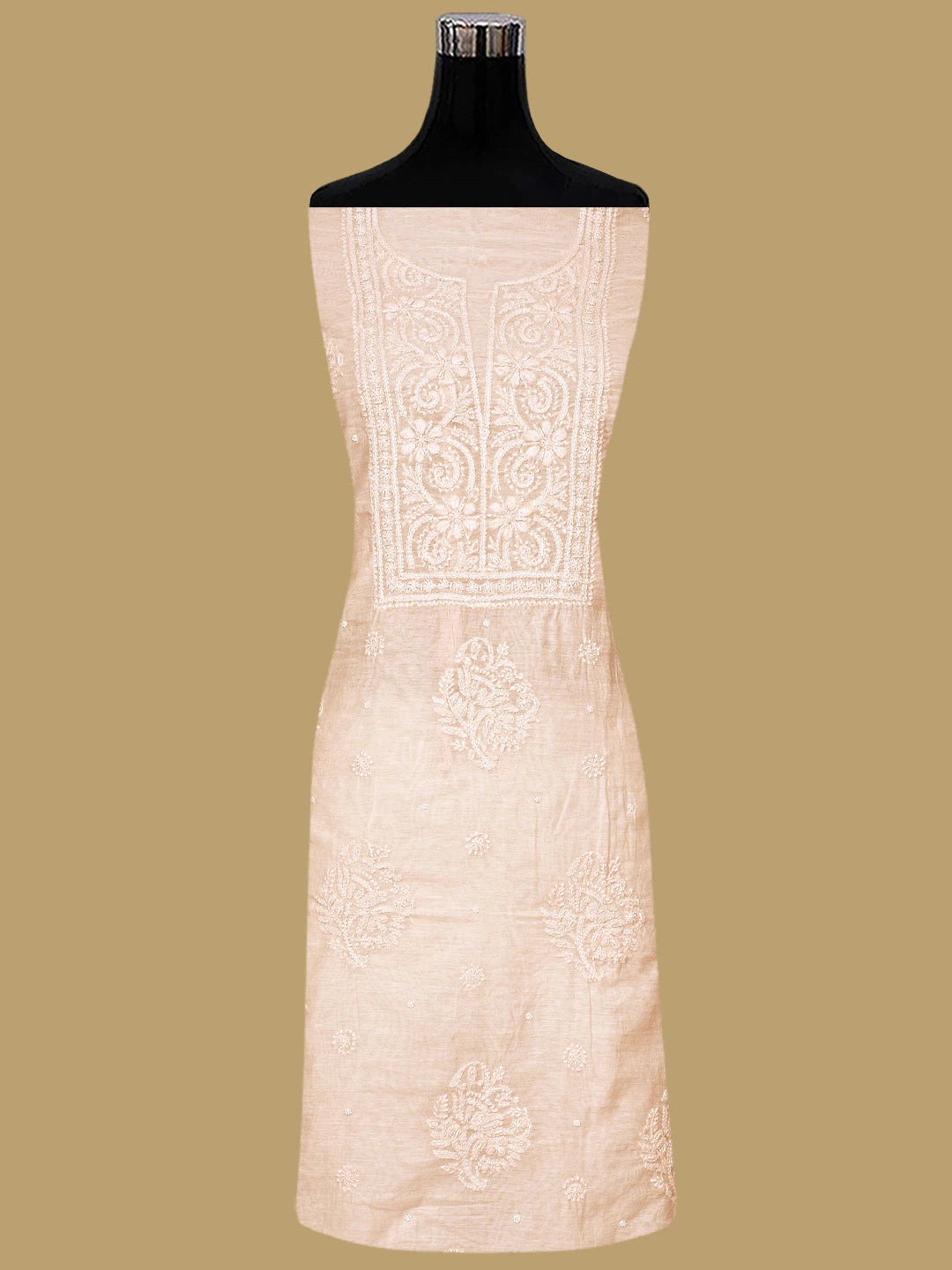Ada Hand Embroidered Canter Peach Chanderi Lucknowi Chikankari Unstitched Suit Piece With Pearl Work 01A937482