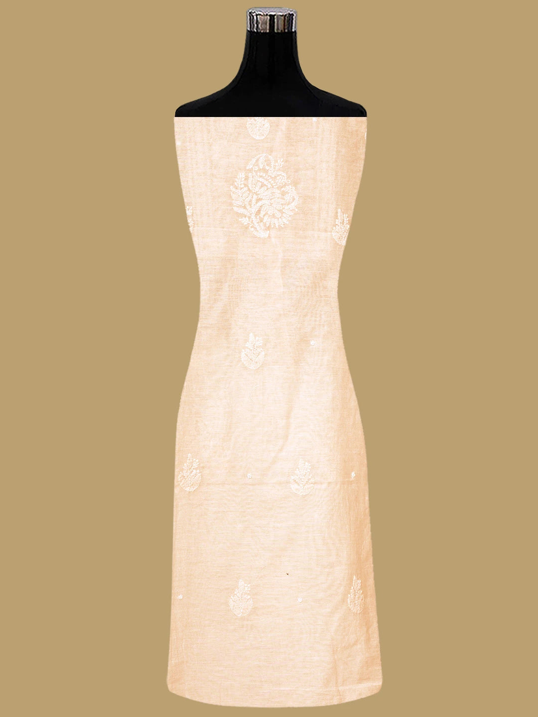 Ada Hand Embroidered Canter Peach Chanderi Lucknowi Chikankari Unstitched Suit Piece With Pearl Work 01A937482