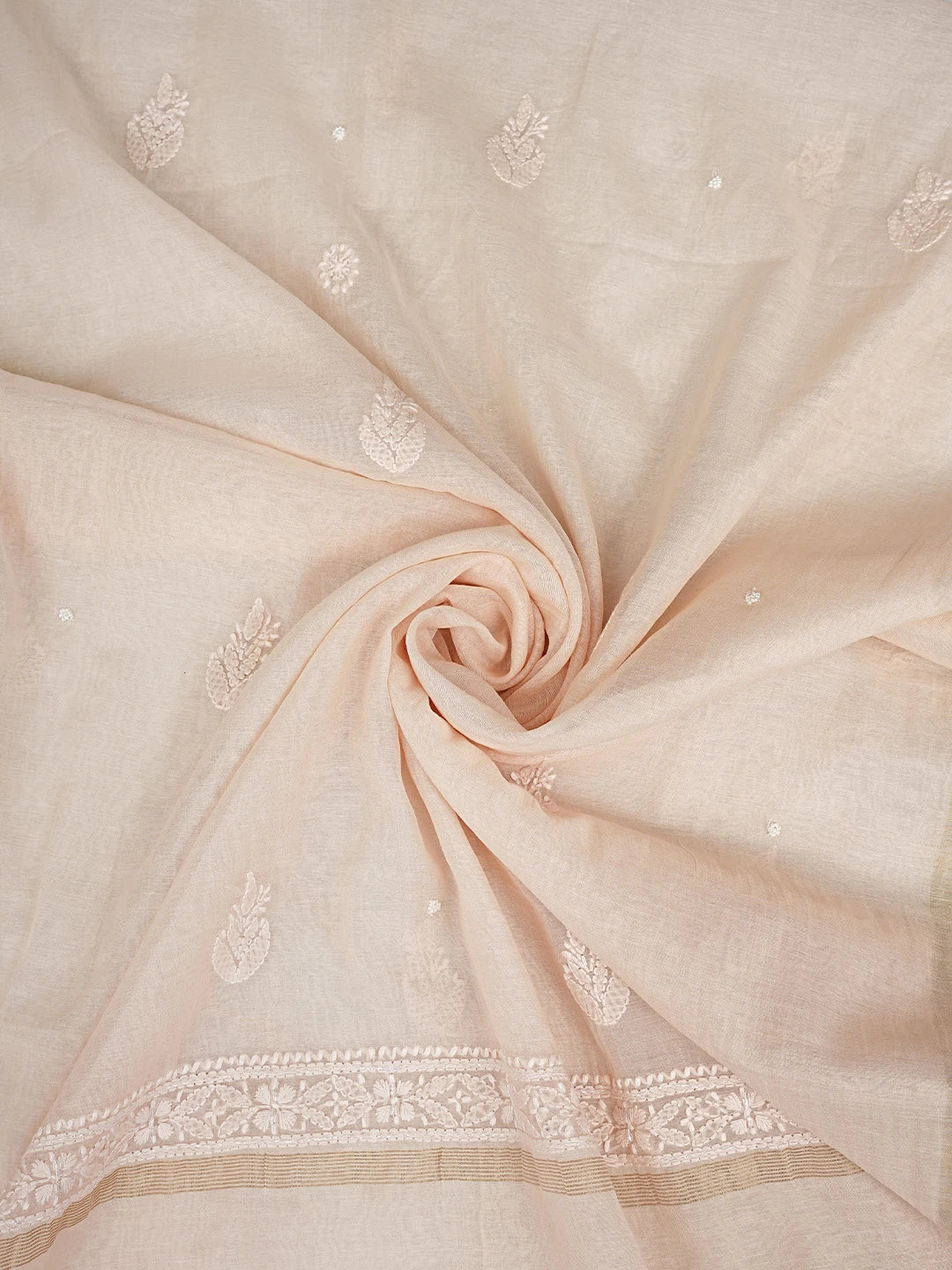 Ada Hand Embroidered Canter Peach Chanderi Lucknowi Chikankari Unstitched Suit Piece With Pearl Work 01A937482
