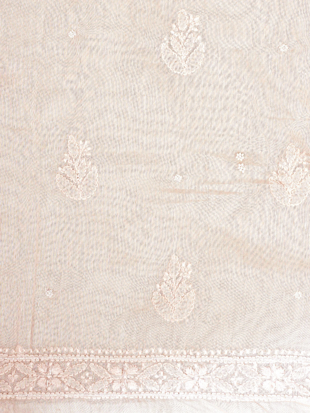 Ada Hand Embroidered Canter Peach Chanderi Lucknowi Chikankari Unstitched Suit Piece With Pearl Work 01A937482
