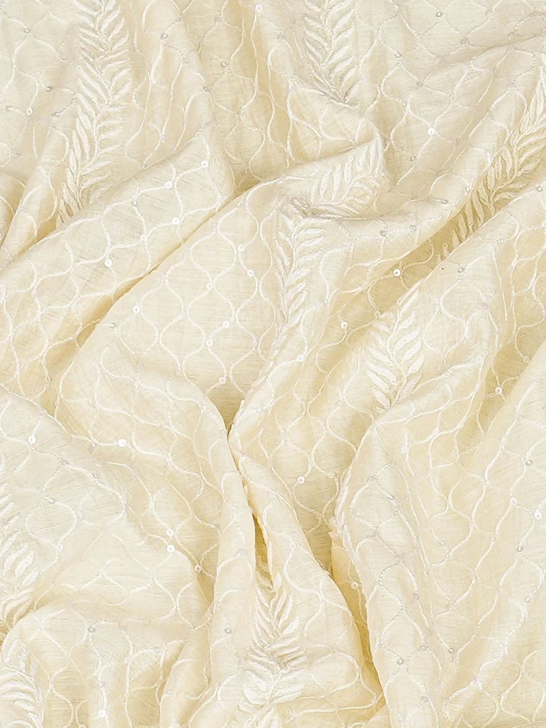 Ada Hand Embroidered Cream Moonga Silk Lucknowi Chikankari Unstitched Men's Kurta With Pearl Work 01A924672