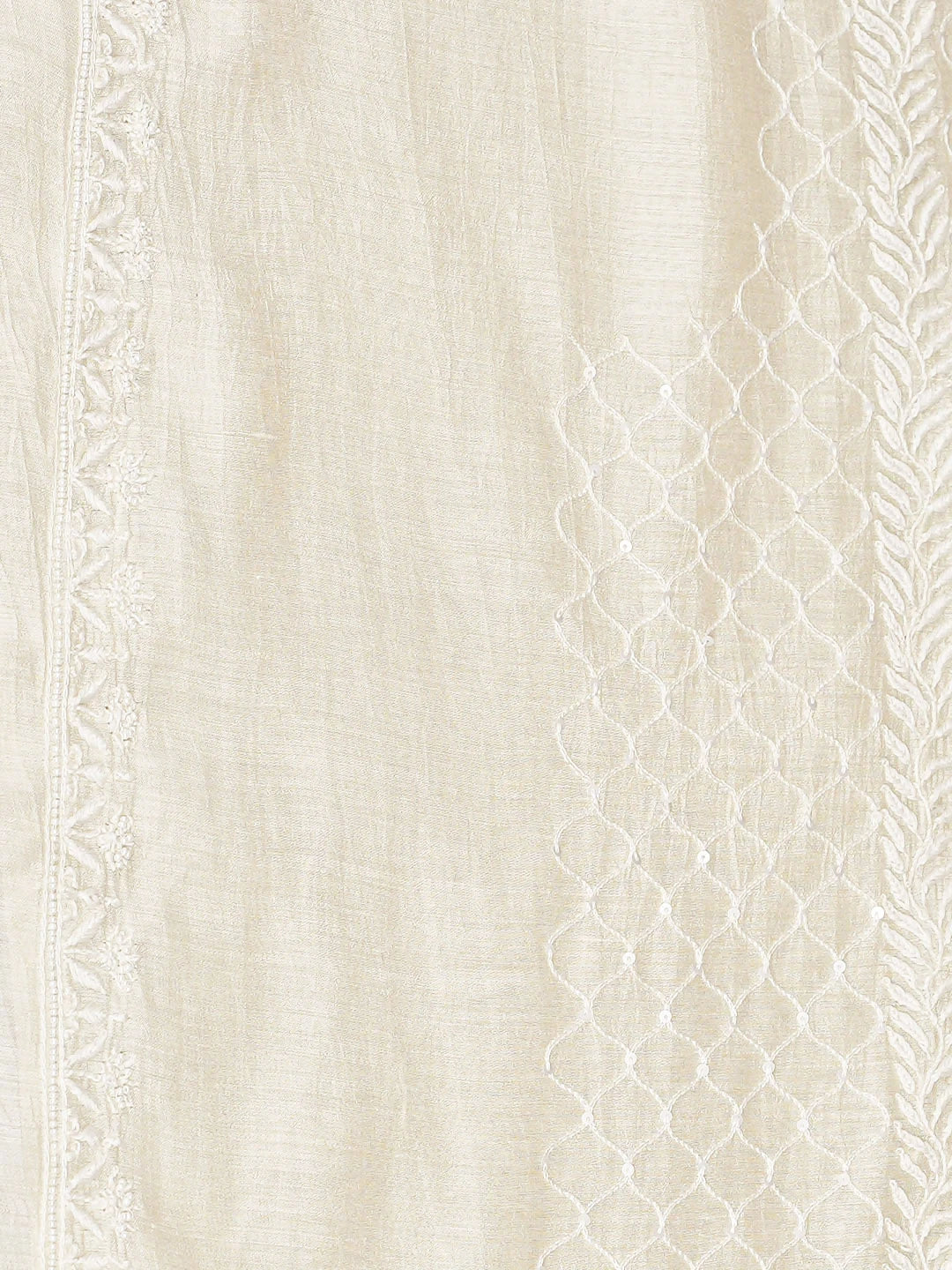 Ada Hand Embroidered Cream Moonga Silk Lucknowi Chikankari Unstitched Men's Kurta With Pearl Work 01A924672
