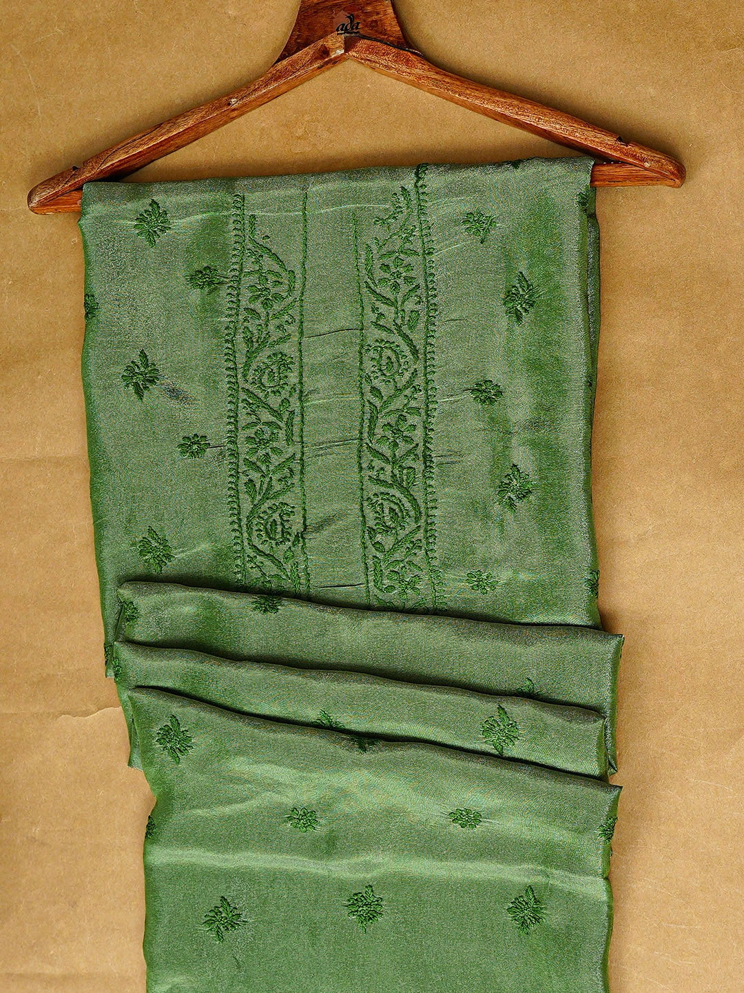 Ada Hand Embroidered Green Tissue Lucknowi Chikankari Unstitched Men's Kurta 01A865045