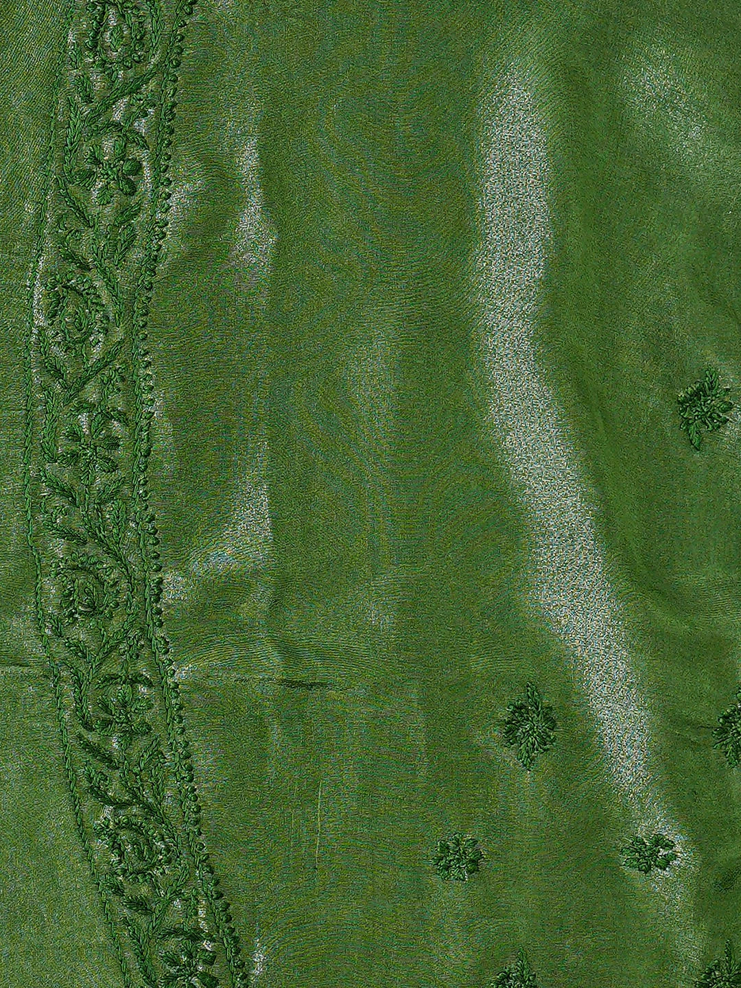 Ada Hand Embroidered Green Tissue Lucknowi Chikankari Unstitched Men's Kurta 01A865045