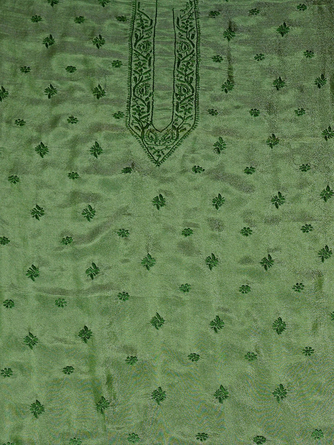 Ada Hand Embroidered Green Tissue Lucknowi Chikankari Unstitched Men's Kurta 01A865045