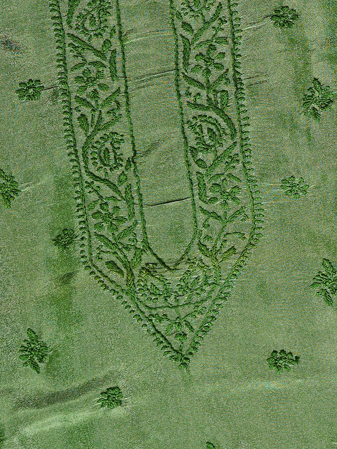 Ada Hand Embroidered Green Tissue Lucknowi Chikankari Unstitched Men's Kurta 01A865045