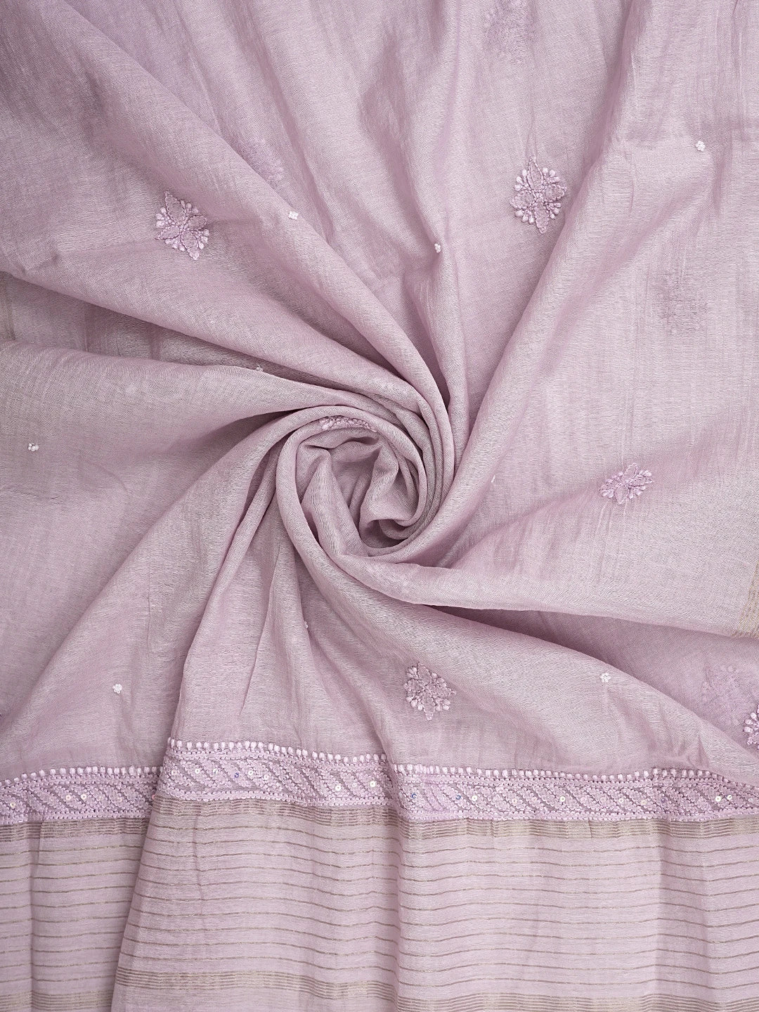 Ada Hand Embroidered Pink Orchid Chanderi Lucknowi Chikankari Unstitched Suit Piece With Sequinned Work 01A937521