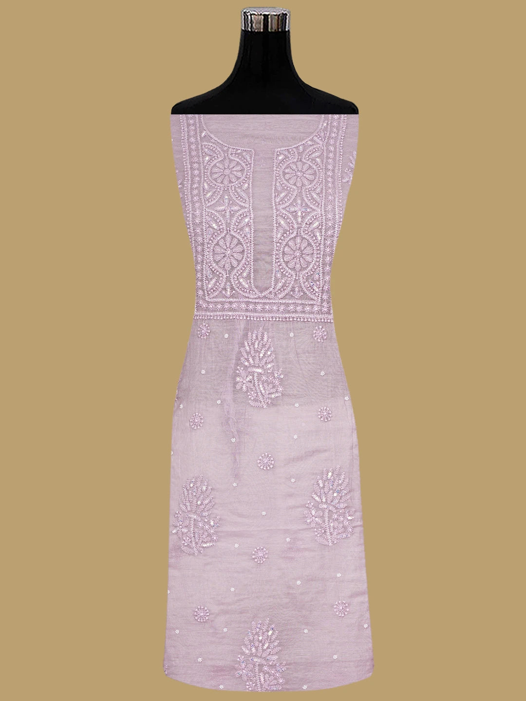 Ada Hand Embroidered Pink Orchid Chanderi Lucknowi Chikankari Unstitched Suit Piece With Sequinned Work 01A937521