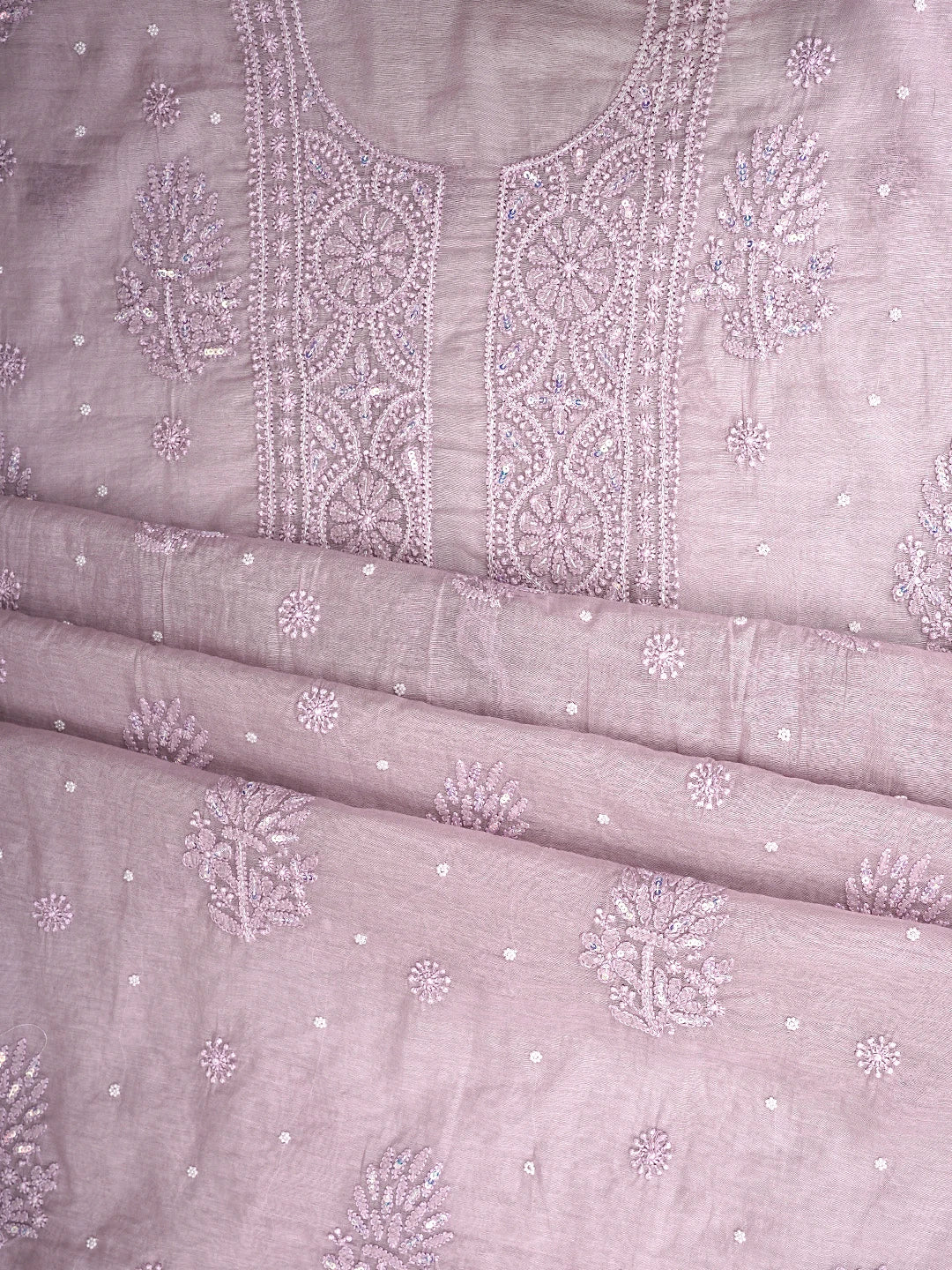Ada Hand Embroidered Pink Orchid Chanderi Lucknowi Chikankari Unstitched Suit Piece With Sequinned Work 01A937521