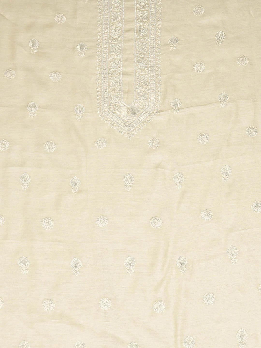 Ada Hand Embroidered Cream Moonga Silk Lucknowi Chikankari Unstitched Men's Kurta With Pearl Work 01A924544
