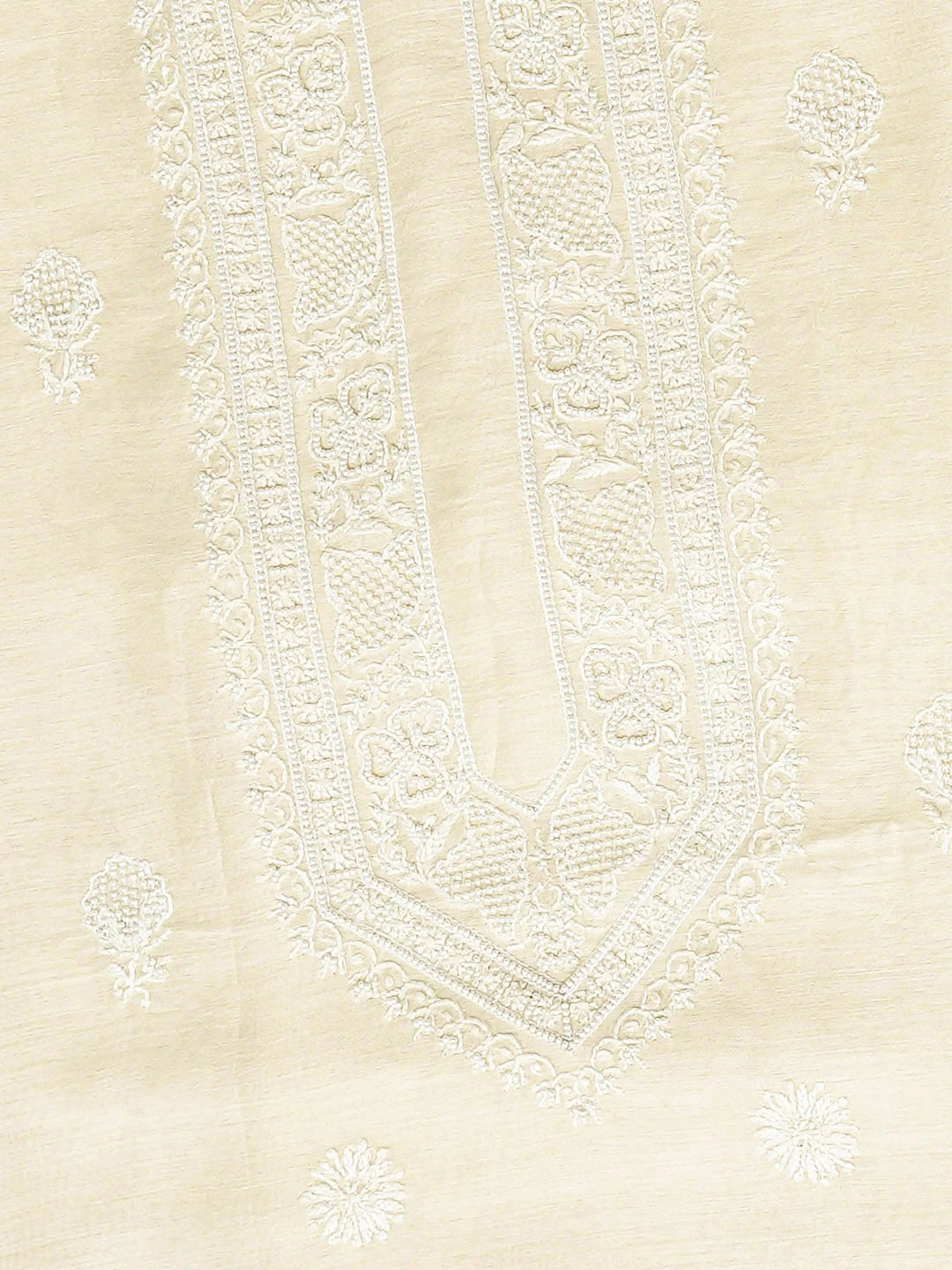 Ada Hand Embroidered Cream Moonga Silk Lucknowi Chikankari Unstitched Men's Kurta With Pearl Work 01A924544