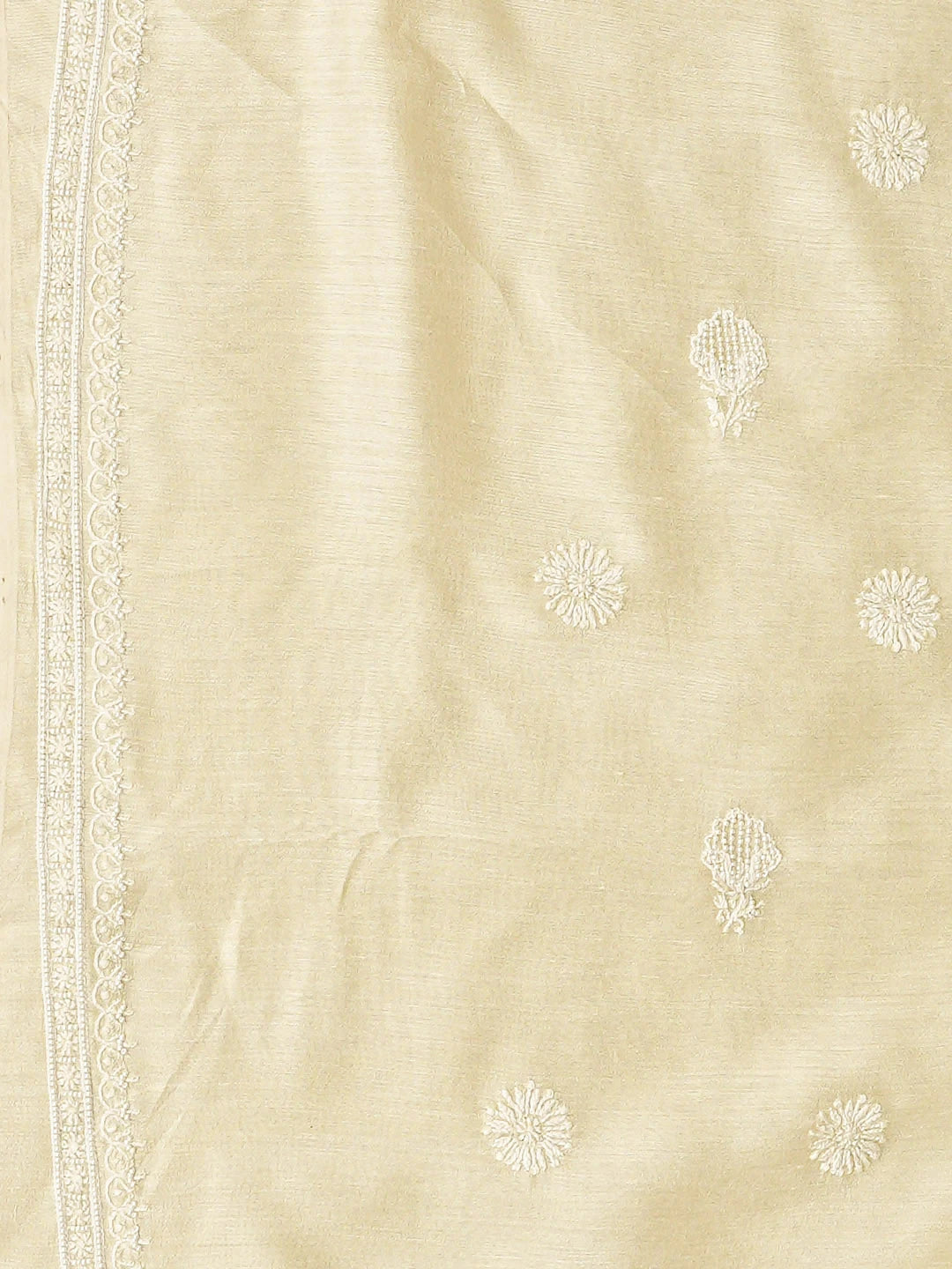 Ada Hand Embroidered Cream Moonga Silk Lucknowi Chikankari Unstitched Men's Kurta With Pearl Work 01A924544