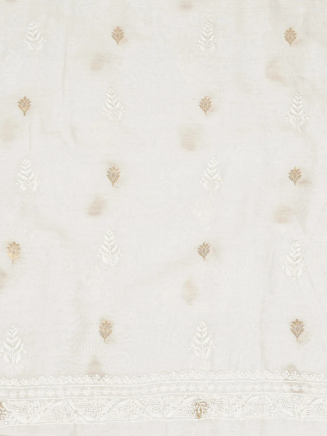 Ada Hand Embroidered White Chanderi Lucknowi Chikankari Unstitched Men's Kurta 01A858583