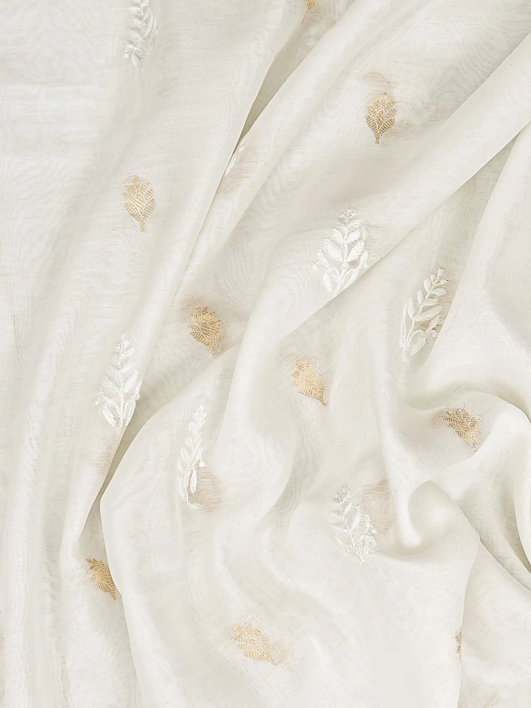 Ada Hand Embroidered White Chanderi Lucknowi Chikankari Unstitched Men's Kurta 01A858583