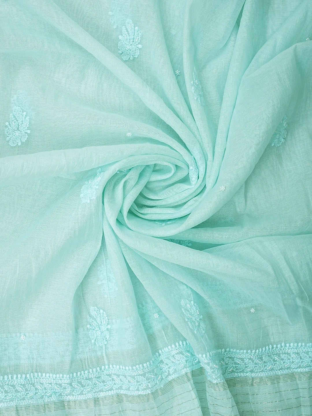 Ada Hand Embroidered Icy Blue Chanderi Lucknowi Chikankari Unstitched Suit Piece With Pearl Work 01A937473