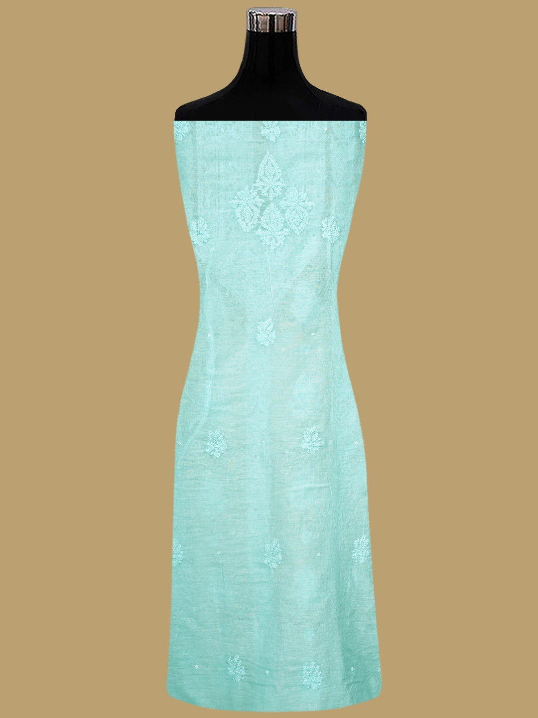 Ada Hand Embroidered Icy Blue Chanderi Lucknowi Chikankari Unstitched Suit Piece With Pearl Work 01A937473