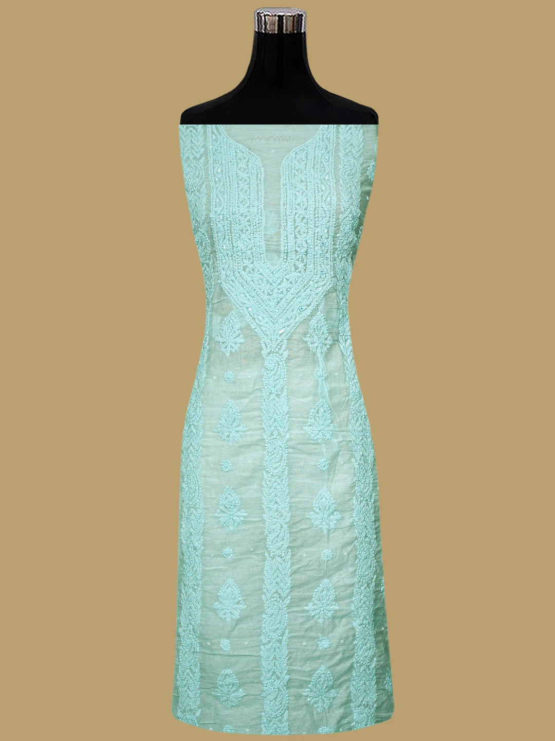 Ada Hand Embroidered Icy Blue Chanderi Lucknowi Chikankari Unstitched Suit Piece With Pearl Work 01A937473