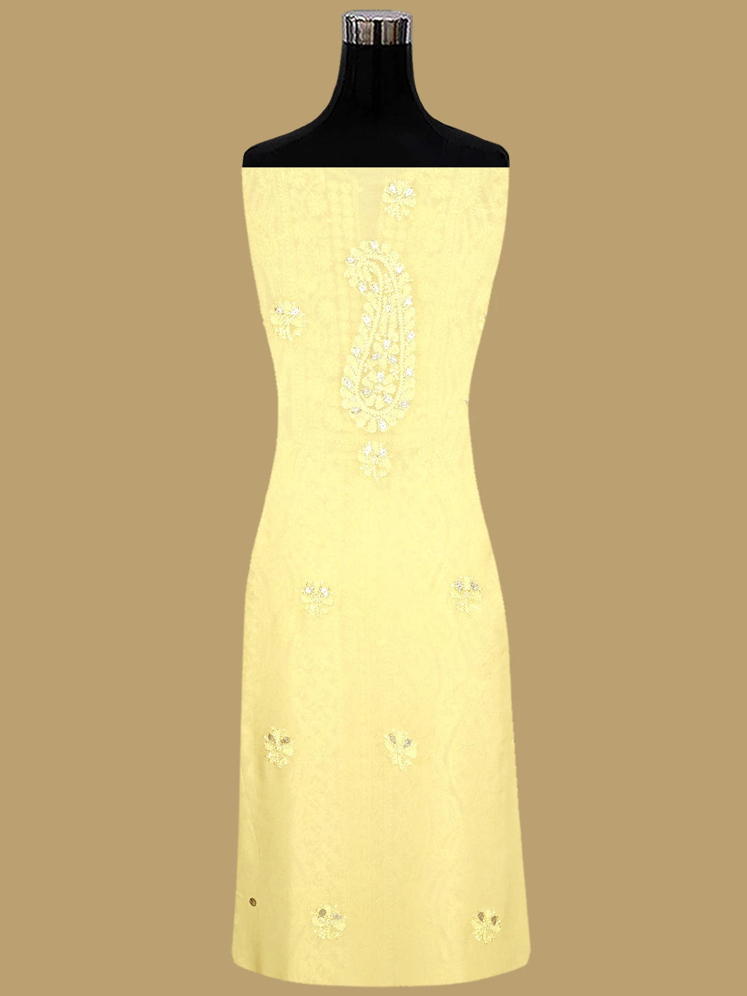 Ada Hand Embroidered Jasmine Yellow Viscose Georgette Lucknowi Chikankari Unstitched Kurta Dupatta Set With Zari Work 01A706317