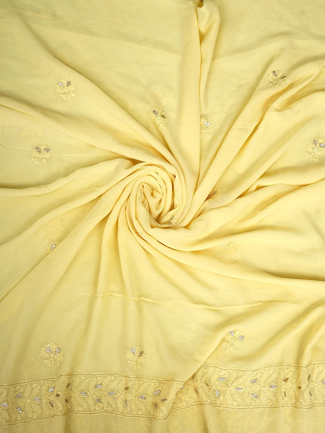 Ada Hand Embroidered Jasmine Yellow Viscose Georgette Lucknowi Chikankari Unstitched Kurta Dupatta Set With Zari Work 01A706317