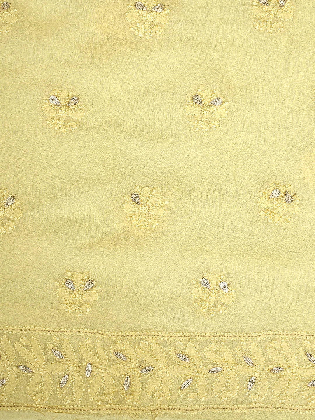 Ada Hand Embroidered Jasmine Yellow Viscose Georgette Lucknowi Chikankari Unstitched Kurta Dupatta Set With Zari Work 01A706317