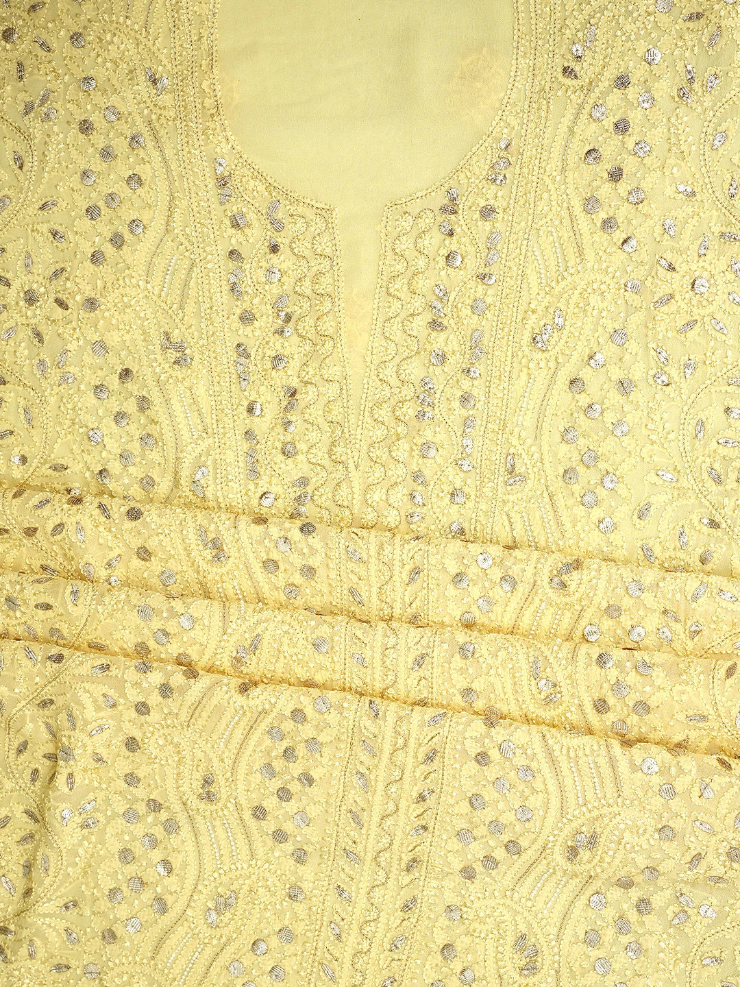 Ada Hand Embroidered Jasmine Yellow Viscose Georgette Lucknowi Chikankari Unstitched Kurta Dupatta Set With Zari Work 01A706317