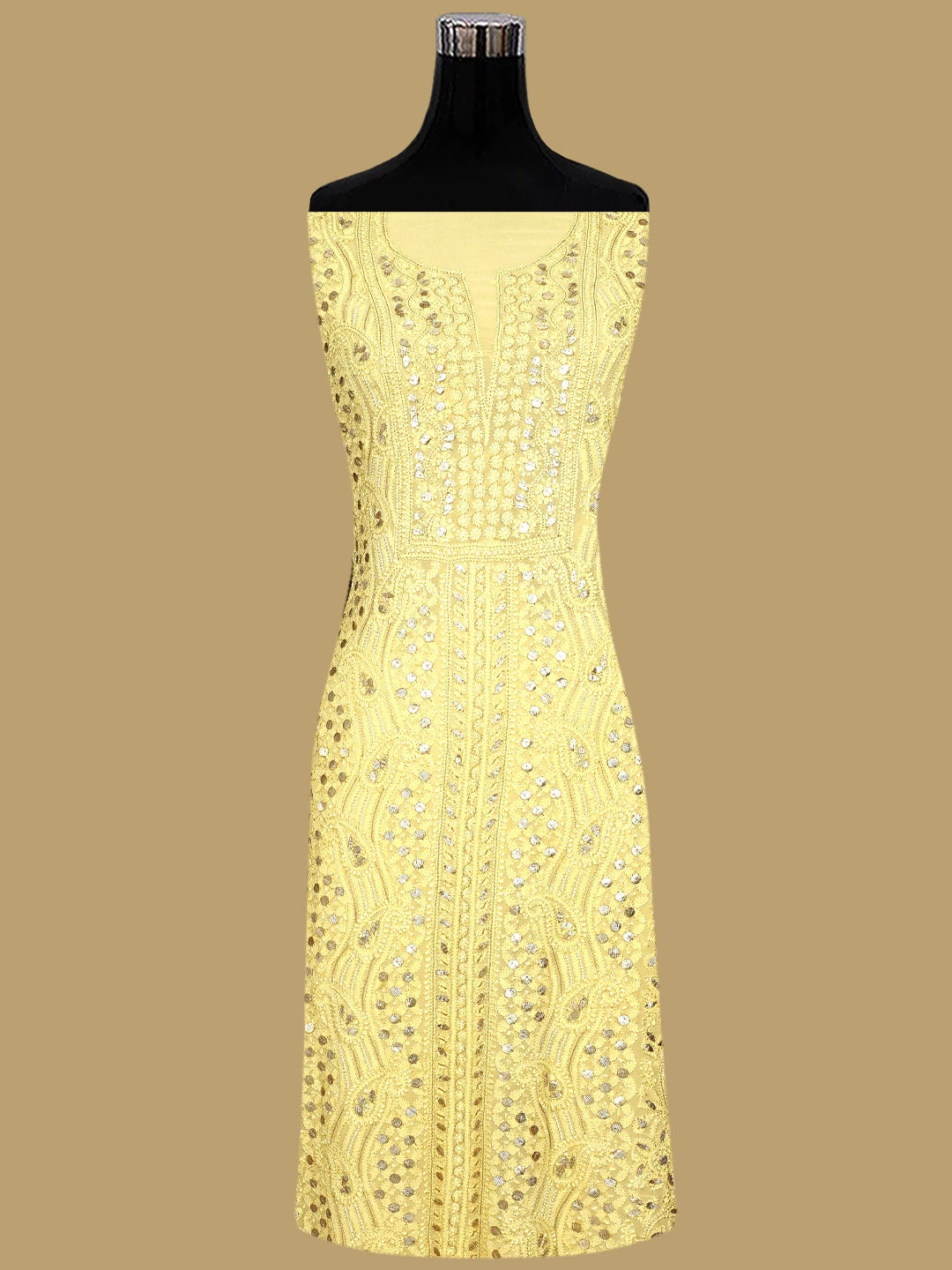 Ada Hand Embroidered Jasmine Yellow Viscose Georgette Lucknowi Chikankari Unstitched Kurta Dupatta Set With Zari Work 01A706317