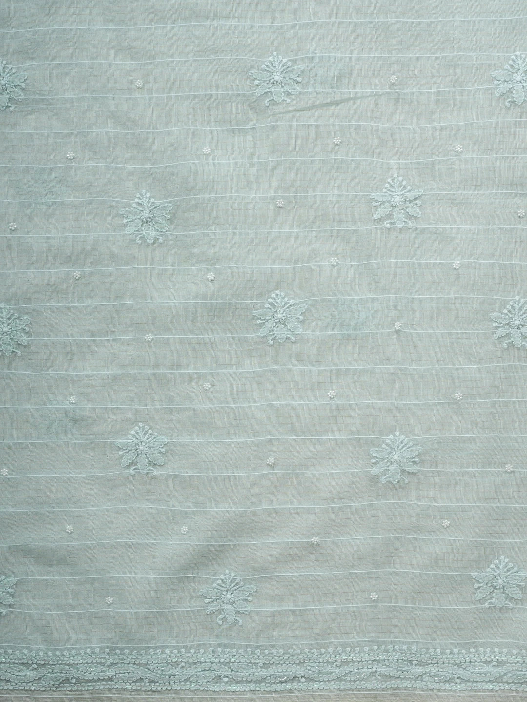 Ada Hand Embroidered Pastel green Chanderi Lucknowi Chikankari Unstitched Suit Piece With Cutdana Work 01A938025
