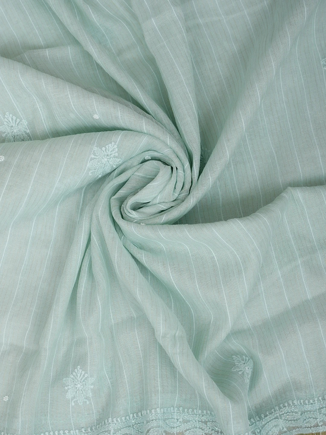Ada Hand Embroidered Pastel green Chanderi Lucknowi Chikankari Unstitched Suit Piece With Cutdana Work 01A938025