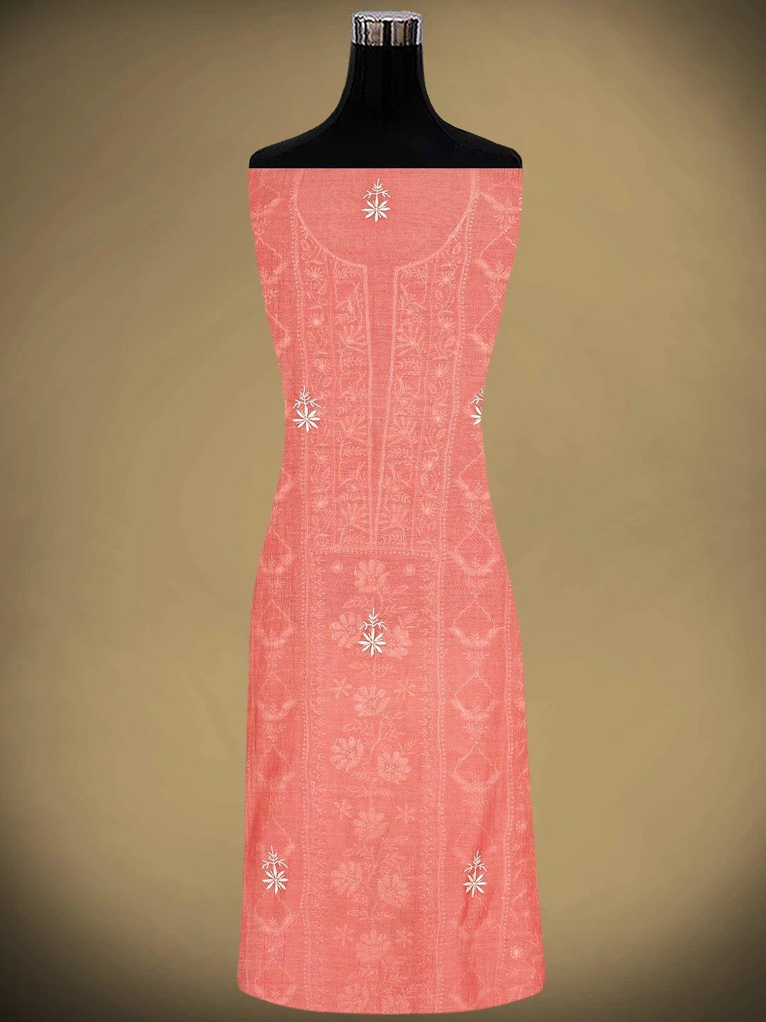 Ada Hand Embroidered Georgia Peach Chanderi Lucknowi Chikankari Unstitched Kurta Dupatta Set With Cutdana Work 01A908342