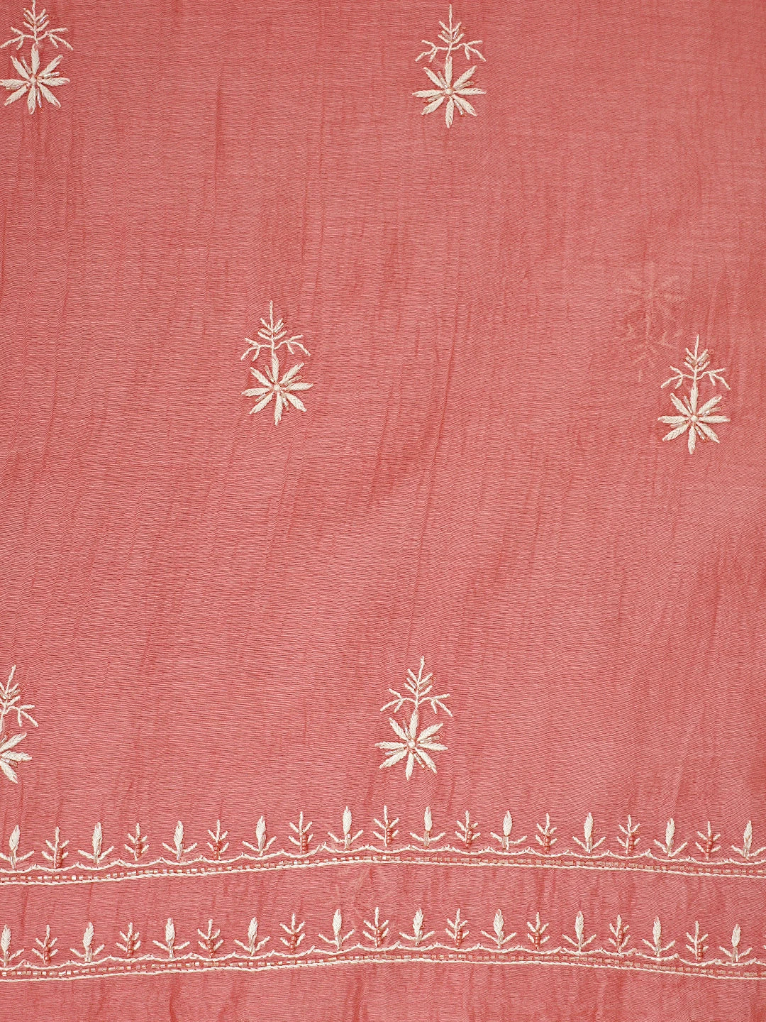 Ada Hand Embroidered Georgia Peach Chanderi Lucknowi Chikankari Unstitched Kurta Dupatta Set With Cutdana Work 01A908342