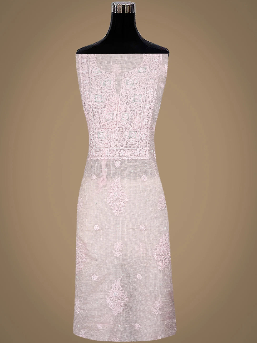 Ada Hand Embroidered Light Pink Kota Lucknowi Chikankari Unstitched Suit Piece With Pearl Work 01A937558