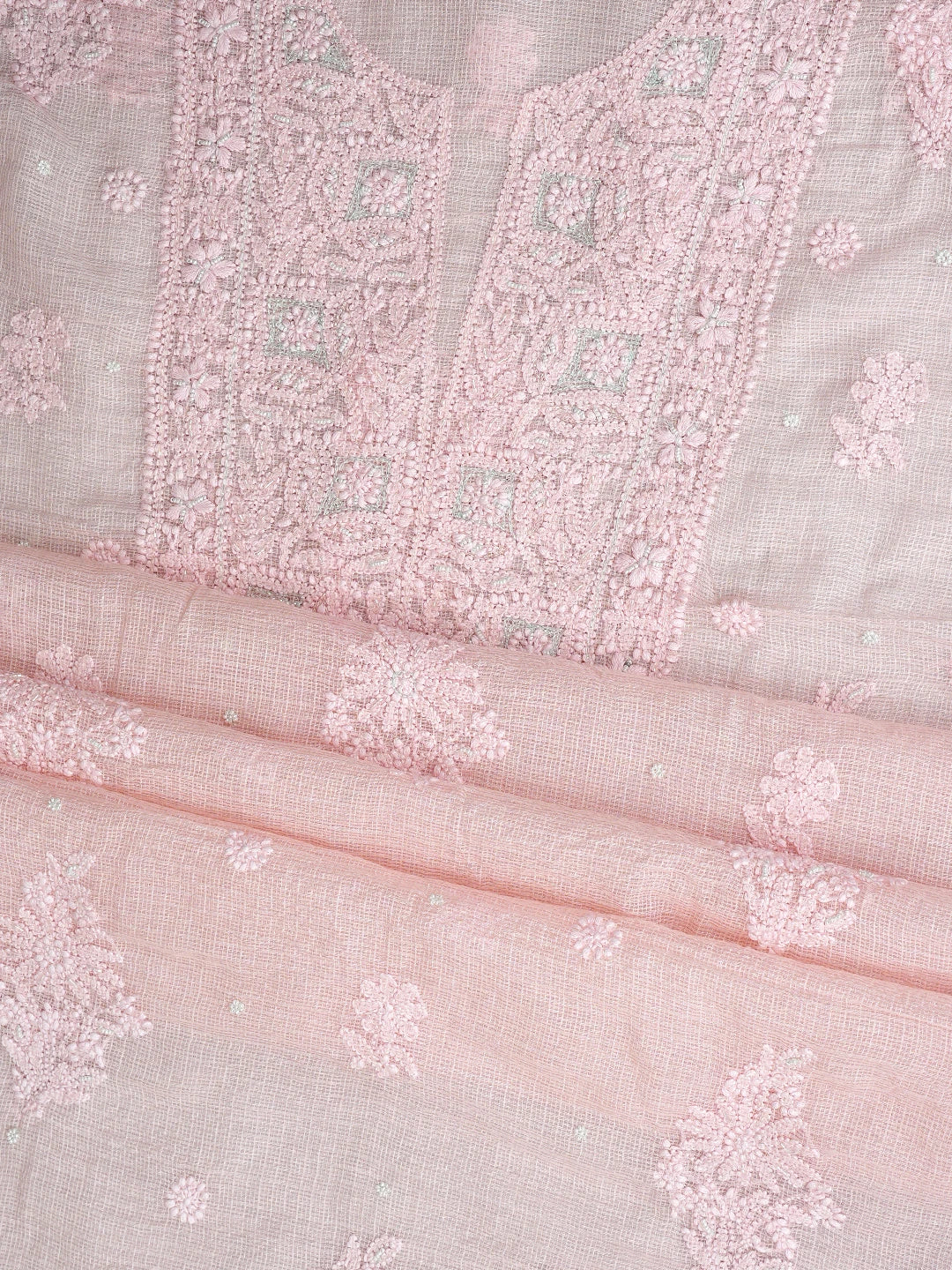 Ada Hand Embroidered Light Pink Kota Lucknowi Chikankari Unstitched Suit Piece With Pearl Work 01A937558