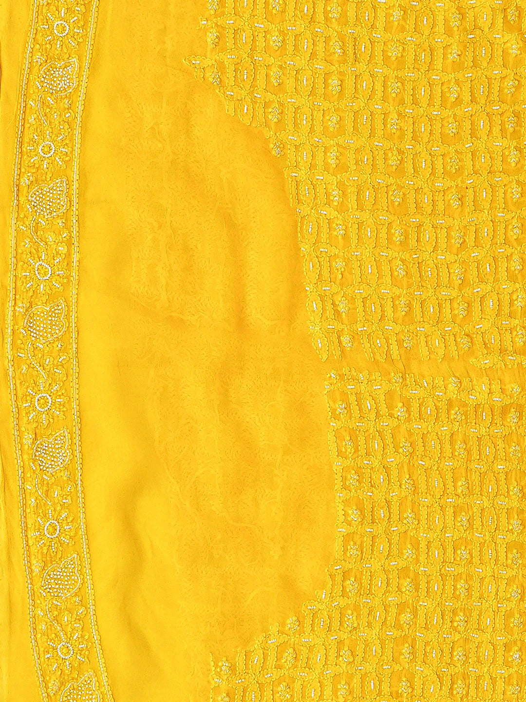 Ada Hand Embroidered Yellow Viscose Georgette Lucknowi Chikankari Unstitched Men's Kurta With Pearl Work 01A741423