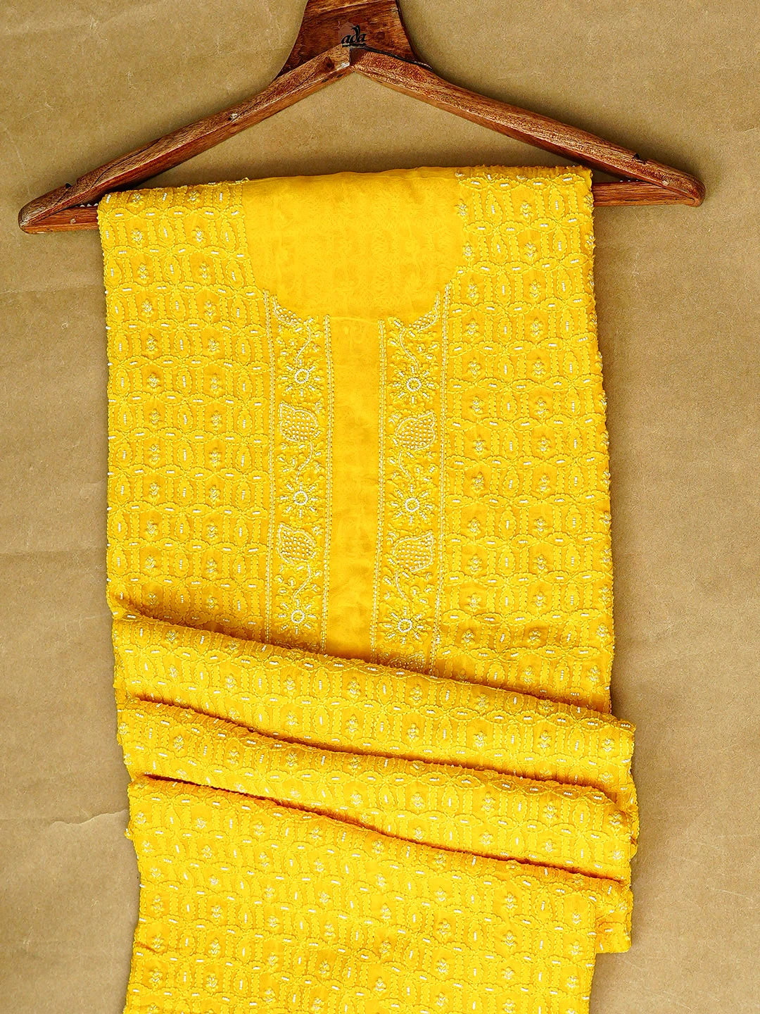 Ada Hand Embroidered Yellow Viscose Georgette Lucknowi Chikankari Unstitched Men's Kurta With Pearl Work 01A741423