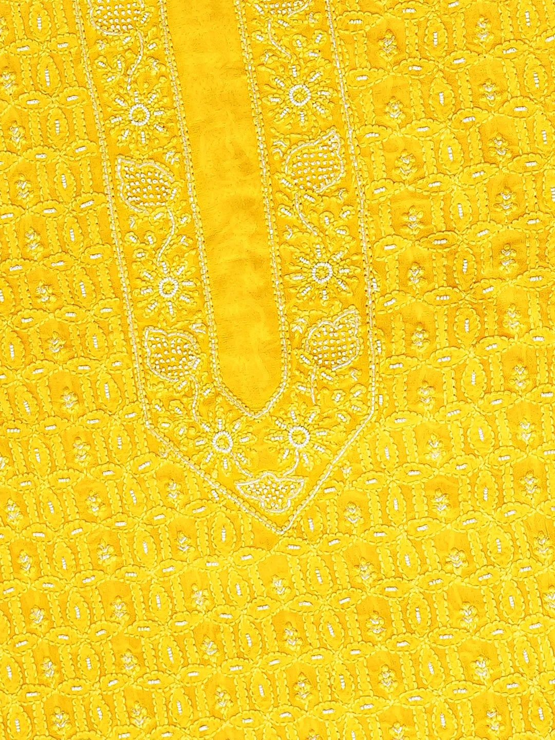 Ada Hand Embroidered Yellow Viscose Georgette Lucknowi Chikankari Unstitched Men's Kurta With Pearl Work 01A741423
